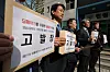 Democratic Party (DP) presidential primary candidate Lee Jae-myung's campaign officials on April 16 file a report to the Seoul Metropolitan Police Agency against YouTubers for creating and spreading deepfake videos containing false content. [YONAHP]