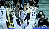Ra Gun-a, left, stands with his teammates during the qualifier against Thailand for the 2025 FIBA Asia Cup at Wonju Gymnasium in Wonju, Gangwon on Sunday. [YONHAP]
