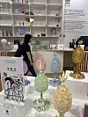 Pastel-toned miniatures of the Baekje (18 B.C. to A.D. 660) gilt-bronze incense burner are displayed at the MU:DS promotional booth set up for “Korea Week” at the Osaka-Kansai Expo. [KANG HYE-RAN]