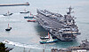 The USS Carl Vinson arrives at a port in Busan on March 2. [YONHAP]
