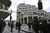 Reporters see the apartment complexes and the roads where a mobility will be tested at Toyota’s Woven City during a tour in Susono, Shizuoka prefecture, Saturday, Feb. 22. [AP/YONHAP]
