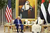 U.S. President Donald Trump and UAE President Mohammed bin Zayed Al Nahyan talk at Qasr Al Watan on May 15 in Abu Dhabi, United Arab Emirates. [AP/YONHAP]