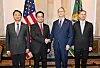 Representatives of the Korean and U.S. governments begin the two countries' trade negotiations on April 24 in Washington D.C. From left are: Trade Minister Ahn Duk-geun, Deputy Prime Minister and Finance Minister Choi Sang-mok, U.S. Treasury Secretary Scott Bessent and U.S. Trade Representative Jamieson Greer. [MINISTRY OF ECONOMY AND FINANCE]