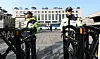 Two police officers guard the front gate of the Constitutional Court in Jongno District in central Seoul on March 10. [NEWS1]