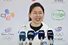 Speed skater Kim Min-sun, who is set to compete in the 2026 Milano-Cortina Winter Olympics, speaks with reporters at the Korea National Training Center in Nowon District, northern Seoul, on Jan. 8. [YONHAP]
