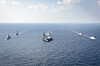 Warships of South Korea, the United States and Japan, including the aircraft carrier USS George Washington, the South's destroyer ROKS Seoae Ryu Seong-ryong and Japan's destroyer JS Haguro, take part in the trilateral Freedom Edge exercise in international waters south of Jeju on Nov. 13, 2024. [NEWS1]