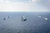 Warships of South Korea, the United States and Japan, including the aircraft carrier USS George Washington, the South's destroyer ROKS Seoae Ryu Seong-ryong and Japan's destroyer JS Haguro, take part in the trilateral Freedom Edge exercise in international waters south of Jeju on Nov. 13, 2024. [NEWS1]