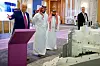 U.S. President Donald Trump gestures next to Saudi Crown Prince Mohammed Bin Salman during the Saudi-U.S. Investment Forum, in Riyadh, Saudi Arabia, May 13. [REUTERS/YONHAP]