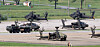 Helicopters sit on the tarmac at Camp Humphreys, a U.S. military base in Pyeongtaek, Gyeonggi, on Aug. 12. [NEWS1]