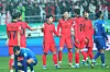 The Korean national team celebrates after Lee Kang-in scored a goal during a World Cup qualifier against Singapore at Seoul World Cup Stadium in western Seoul on Thursday. [YONHAP]