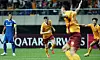 Gwangju FC midfielder Jasir Asani, center, celebrates scoring a goal during a 2024-25 AFC Champions League Elite league stage match against the Yokohama F. Marinos at Gwangju World Cup Stadium in Gwangju on Tuesday. [YONHAP]