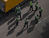 Hong Kong police officers gather near the site of a fire at Wang Fuk Court, a residential estate in the Tai Po district of Hong Kong's New Territories, Nov. 28. [AP/YONHAP]