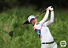 Park Min-ji hits a shot during the KB Financial Group Star Championship at Black Stone Golf Club in Icheon, Gyeonggi on Sept. 18, 2022. [KLPGA]