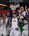 Tottenham Hotspur's Son Heung-min lifts the trophy with teammates after winning the Europa League on May 21 at San Mames Stadium in Bilbao, Spain, on May 21, 2025. [REUTERS/YONHAP]