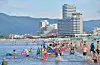 Visitors play at the new Wonsan Kalma coastal tourist zone that opened on July 1, North Korea’s Rodong Sinmun reported July 2. [RODONG SINMUN/NEWS1]