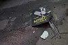A fragment of a Russian drone with the writing ″Geran-2″ lies on the ground at a residential area following Russia's missile and drone attack in Kyiv, Ukraine, on June 10. [AP/YONHAP]