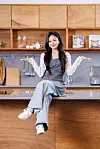 Singer Umji of girl group Viviz poses for photos during an interview with the JoongAng Ilbo. [JOONGANG ILBO]