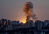 An explosion of a missile lights up the sky over the city during a Russian drone and missile strike, amid Russia's attack on Ukraine in Kyiv on June 23. [REUTERS/YONHAP]