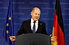 German Chancellor Olaf Scholz attends a press conference after a European Union leaders' special summit to discuss Ukraine and European defence, in Brussels, Belgium on March 6. [REUTERS/YONHAP]
