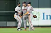 San Francisco Giants outfielder Lee Jung-hoo, center, celebrates during an MLB game against the Houston Astros at Daikin Park in Houston, Texas, on April 1. [AFP/YONHAP]