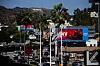 Traffic circulates below the Hollywood Sign after U.S. President Donald Trump ordered a 100 percent tariff on foreign-made films in Los Angeles, California, on Sept. 29. [REUTERS/YONHAP]