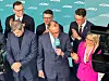 Leader of the Christian Democratic Union of Germany (CDU), Friedrich Merz, center, a candidate for German chancellor, delivers an address at the headquarters of the CDU in Berlin, on Feb. 23. [YONHAP]