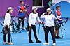 The Korean women's compound team took bronze on Wednesday, claiming the national team's third archery medal at the Hangzhou Asian Games. [NEWS1]