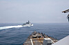 Chinese warship Luyang III sails near the U.S. destroyer USS Chung-Hoon, as seen from the deck of U.S. destroyer, in the Taiwan Strait on June 3, 2023. [REUTERS/YONHAP]