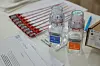 This file photo shows anti-doping testing kit materials displayed at the International Testing Agency (ITA) testing facility at the finish line of the 7th stage of the Tour de France on July 5. [AFP/YONHAP]