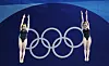 Lena Hentschel and Jette Muller of Germany compete in the women's synchronized 3m springboard final at the 2024 Paris Olympics in Saint Denis, Paris on Saturday. [EPA/YONHAP]