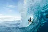 Japan's Connor O'Leary tucks into the barrel during a surfing training session in Teahupo'o on the French Polynesian Island of Tahiti at the 2024 Paris Olympics on Friday. [REUTERS/YONHAP]