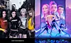 K-pop girl group Blackpink, left, and virtual girl group HUNTR/X from Netflix original film ″KPop Demon Hunters″ [YG ENTERTAINMENT, NETFLIX]