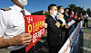 Pilot unions hold a press event in front of the National Assembly in Yeouido, western Seoul, on Tuesday, demanding the struggling Eastar Jet file for court receivership and withdraw the decision to lay off workers. [NEWS1]