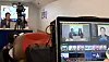 Democratic Party presidential candidate Lee Jae-myung, left, participates in a livestream encouraging overseas voting during his commute to a campaign event in Uijeongbu, Gyeonggi, on May 20. [KIM SEONG-RYONG]