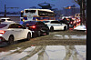 Traffic builds up on roads at Gwanghwamun Square in Jongno District, central Seoul, on Feb. 2 after heavy snowfall. [YONHAP]
