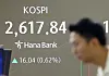 The Kospi is shown on a screen in the dealing room at Hana Bank's headquarters in Jung District, central Seoul on May 21. [YONHAP]