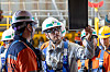 HD Hyundai Executive Vice Chairman Chung Ki-sun, right, inspects major production facilities and high-risk work sites at HD Hyundai Samho's dockyard in Yeongam County, South Jeolla, on Aug. 4. [HD HYUNDAI]