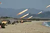 North Korea conducts a military drill including firing of the 122-millimeter multiple rocket launchers when North Korean leader Kim Jong-un visited an artillery unit on March 2020. [KOREAN CENTRAL NEWS AGENCY]