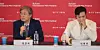 Director Park Chan-wook, left, speaks alongside actor Lee Byung-hun during a press conference for his latest film ″No Other Choice″ held at the Busan Cinema Center in Haeundae District on Sept. 17. The film was selected as the opener for this year's Busan International Film Festival. [SONG BONG-GEUN]