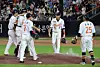The Hanwha Eagles celebrate winning a KBO game against the Lotte Giants at Daejeon Hanwha Life Ballpark in Daejeon on Aug. 12. [YONHAP]