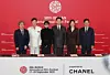 The cast and director of film ″No Other Choice″ pose for photos during the film's press conference held at the Busan Cinema Center in Haeundae District on Sept. 17. From left are director Park Chan-wook, actors Lee Byung-hun, Son Ye-jin, Park Hee-soon, Yeom Hye-ran and Lee Sung-min. The film was selected as the opener for this year's Busan International Film Festival. [SONG BONG-GEUN]