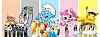 A composite image showing collaborations between K-pop artists and animated franchises [JOONGANG ILBO]