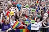 Yes supporters celebrate as the first results start to filter through in the Irish referendum in Dublin, Ireland, on May 23, 2015. Ireland has voted resoundingly to legalize gay marriage in the world's first national vote on the issue [AP/YONHAP]