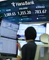 A digital signage in a trading room at a Hana Bank branch in central Seoul shows the Kospi closing at 3,089.65 on July 1, up 0.58 percent from the previous trading day. [YONHAP]