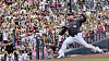 Hanwha Eagles starter Ryu Hyun-jin is pitching hard in the bottom of the first inning in a game against the Kia Tigers at Kia Champions Field in Gwangju on June 23. [NEWS1]