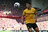 Wolverhampton Wanderers' Hwang Hee-chan eyes the ball during a Premier League match against Liverpool in Liverpool on May 19. [AFP/YONHAP]