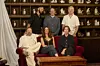 The original British creative team behind the immersive play 'Sleep No More.' Counterclockwise, from front row left are: director and founder of the show's production company Punchdrunk Felix Barrett, co-director and choreographer Maxine Doyle, set designer Livi Vaughan, project advisor Colin Nightingale, lighting designer Simon Wilkinson and costume designer David Israel Reynoso. [MS. JACKSON]