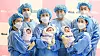 Nurses hold three babies born at midnight, accompanied by their fathers, at CHA University Ilsan Medical Center in Goyang, Gyeonggi, on Jan. 1. [CHA UNIVERSITY ILSAN MEDICAL CENTER]