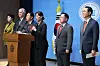 Lawmakers from the opposition People Power Party denounce President Lee Jae Myung’s decision to skip the NATO summit during their press conference held at the National Assembly in western Seoul on June 23. [YONHAP]