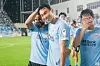 Daegu FC celebrate after winning a K League 1 match over Jeonbuk Hyundai Motors at DGB Daegu Bank Park in Daegu in a photo shared on Daegu FC's official Facebook account on Sunday. [SCREEN CAPTURE]